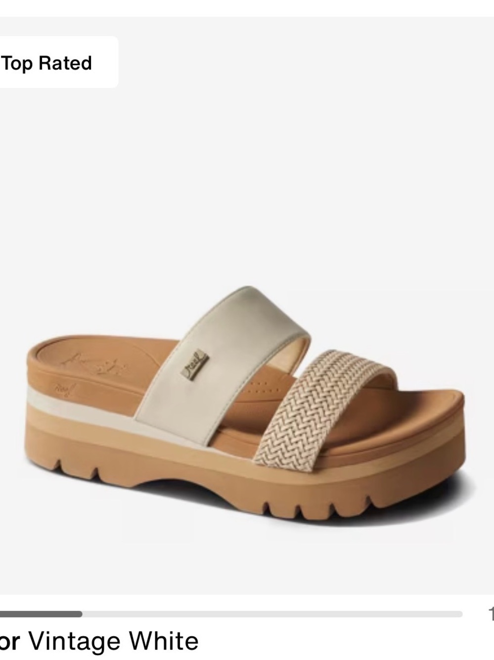 Reef Two-Front Strap Platform Slide in Cream and Tan